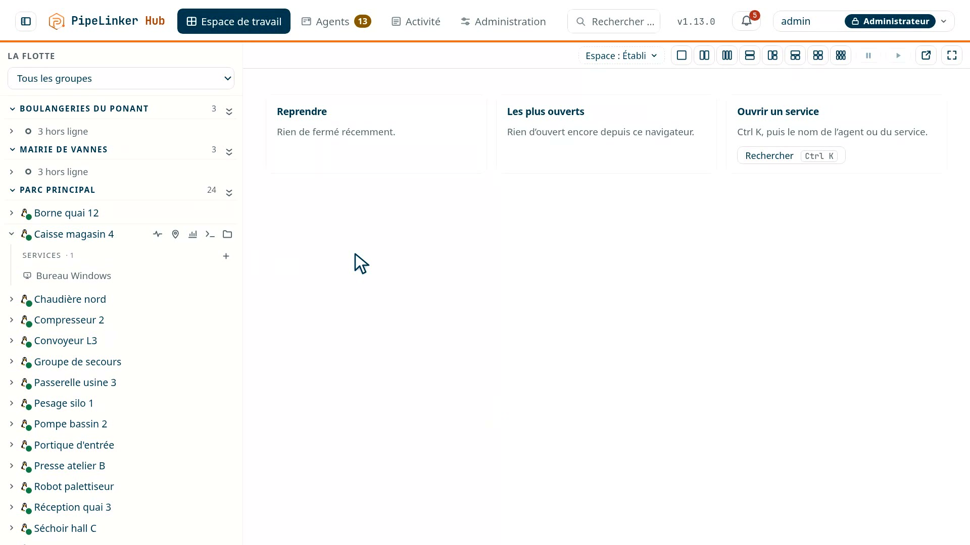 Un bureau Windows, décodé par le hub